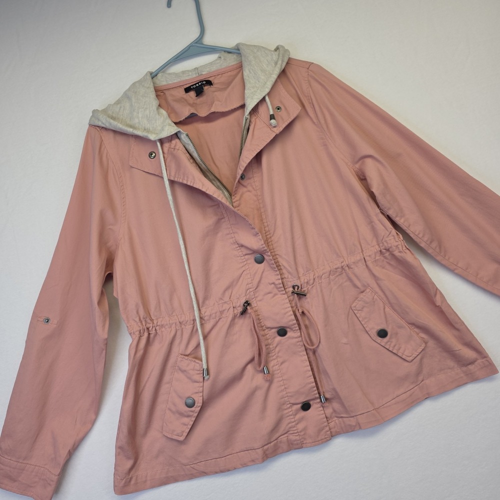 Torrid Jacket Womens 0 or L Pink Coastal Utility Hooded Casual Layering Sporty